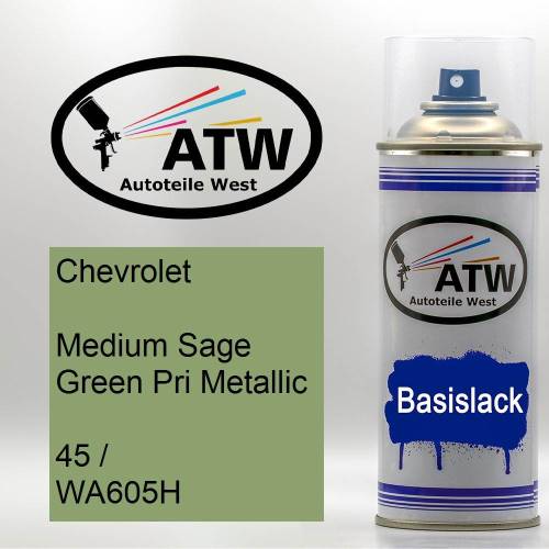 Chevrolet, Medium Sage Green Pri Metallic, 45 / WA605H: 400ml Sprühdose, von ATW Autoteile West.